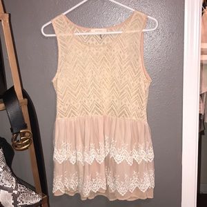White and nude lace tank top